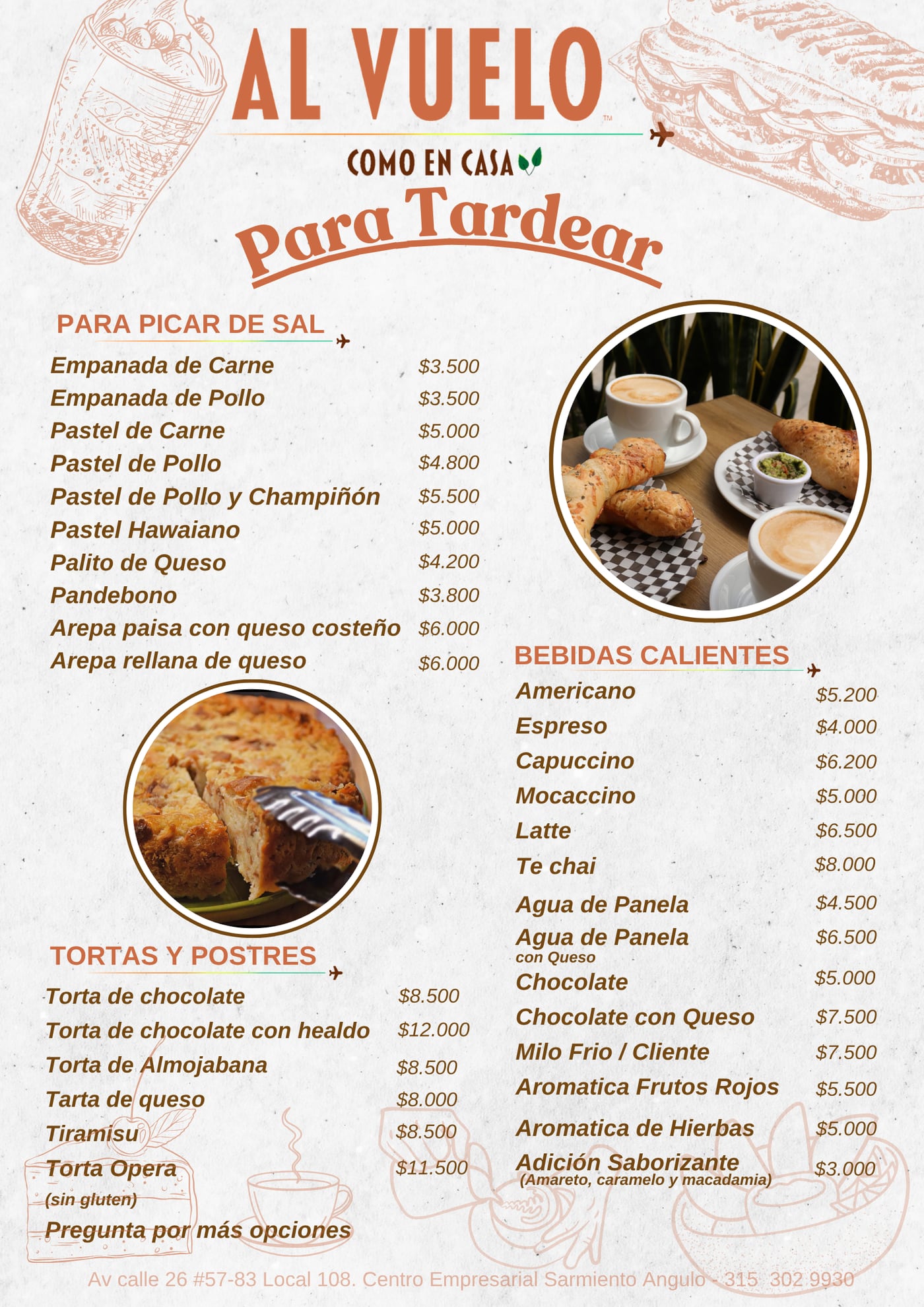 Para tardear en Al Vuelo: empanadas, pasteles, tortas, postres y bebidas calientes